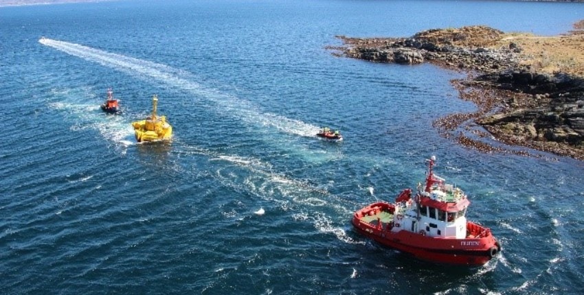 The WaveEL Buoy lays at the test site off of Runde Island in Norway.