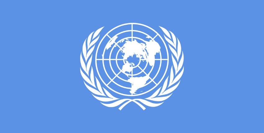 The United Nations flag is shown.